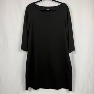Uniqlo Minimalist Black 3/4 Sleeve Midi Casual Sweater Dress Size Large